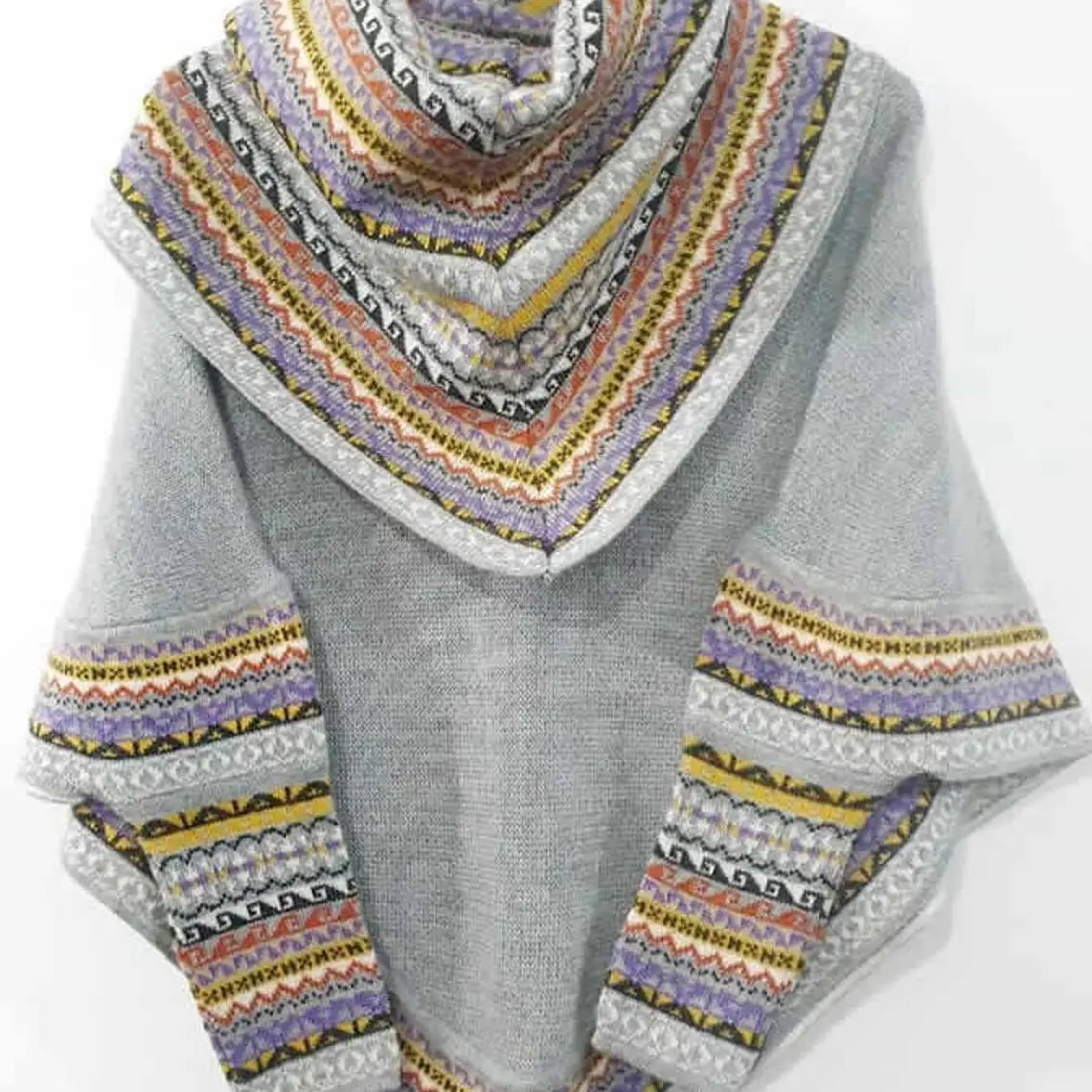 Superfine Alpaca Wool Knitted Turtleneck Poncho Cape