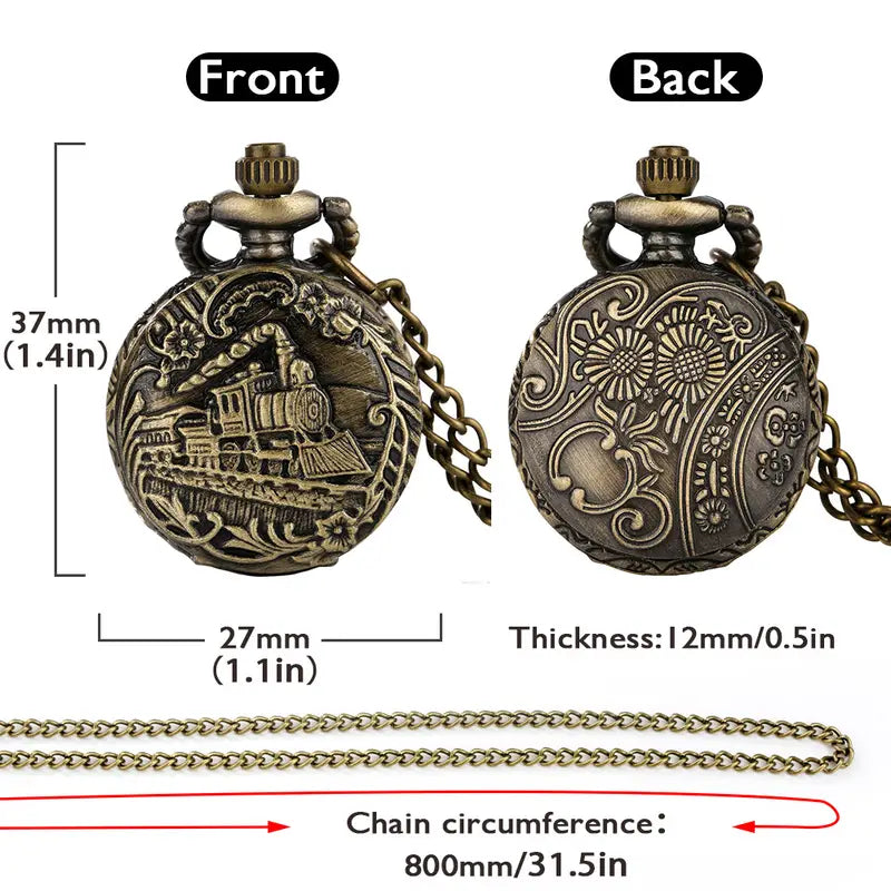 Small Train Quartz Pocket Watch with Chain