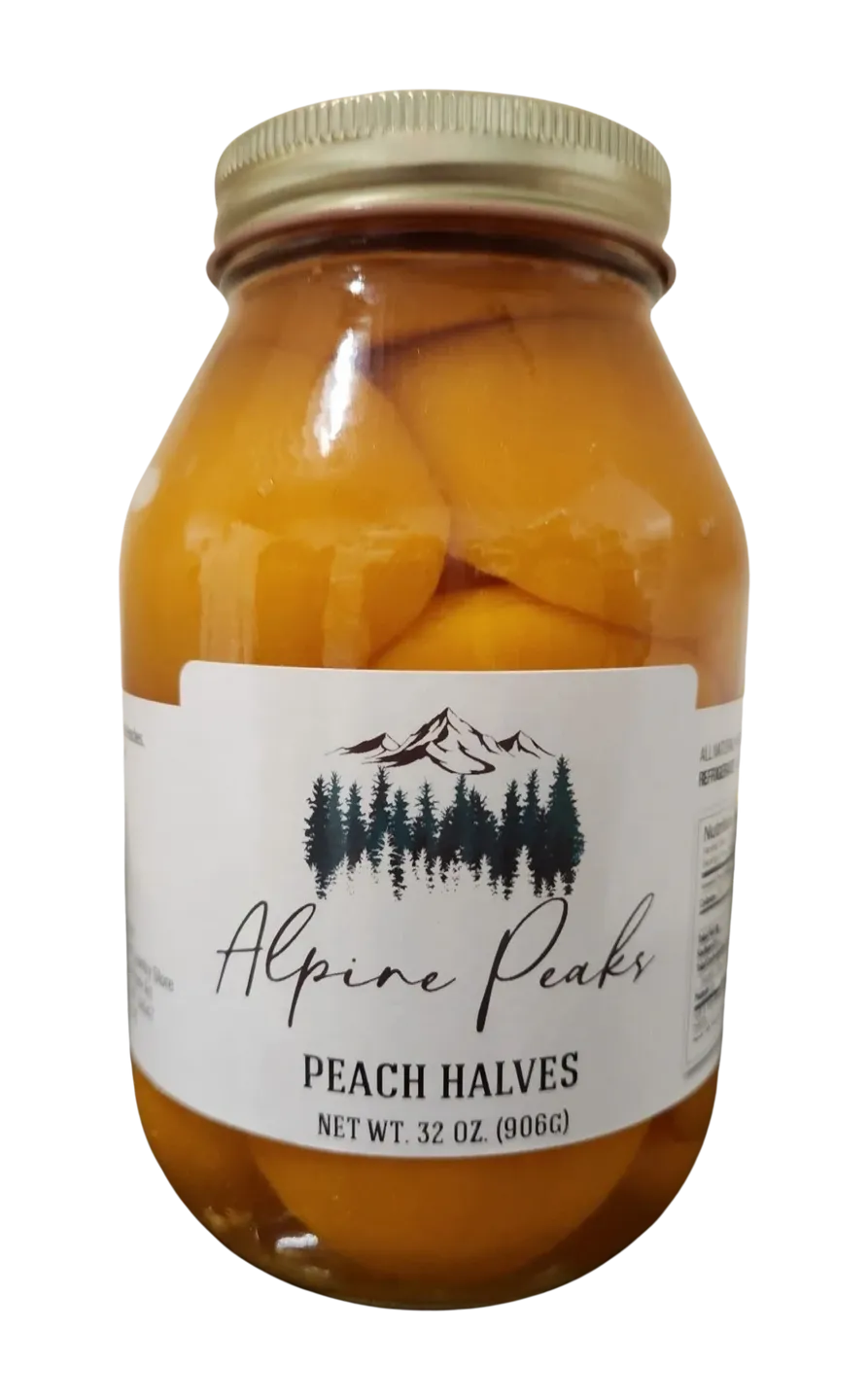 peach halves in a jar